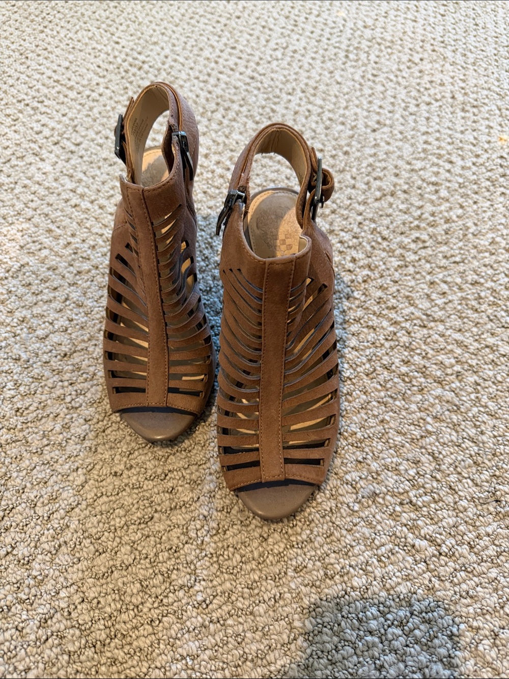 Vince Camuto Brown Strappy Cutout Peep-Toe Heels
